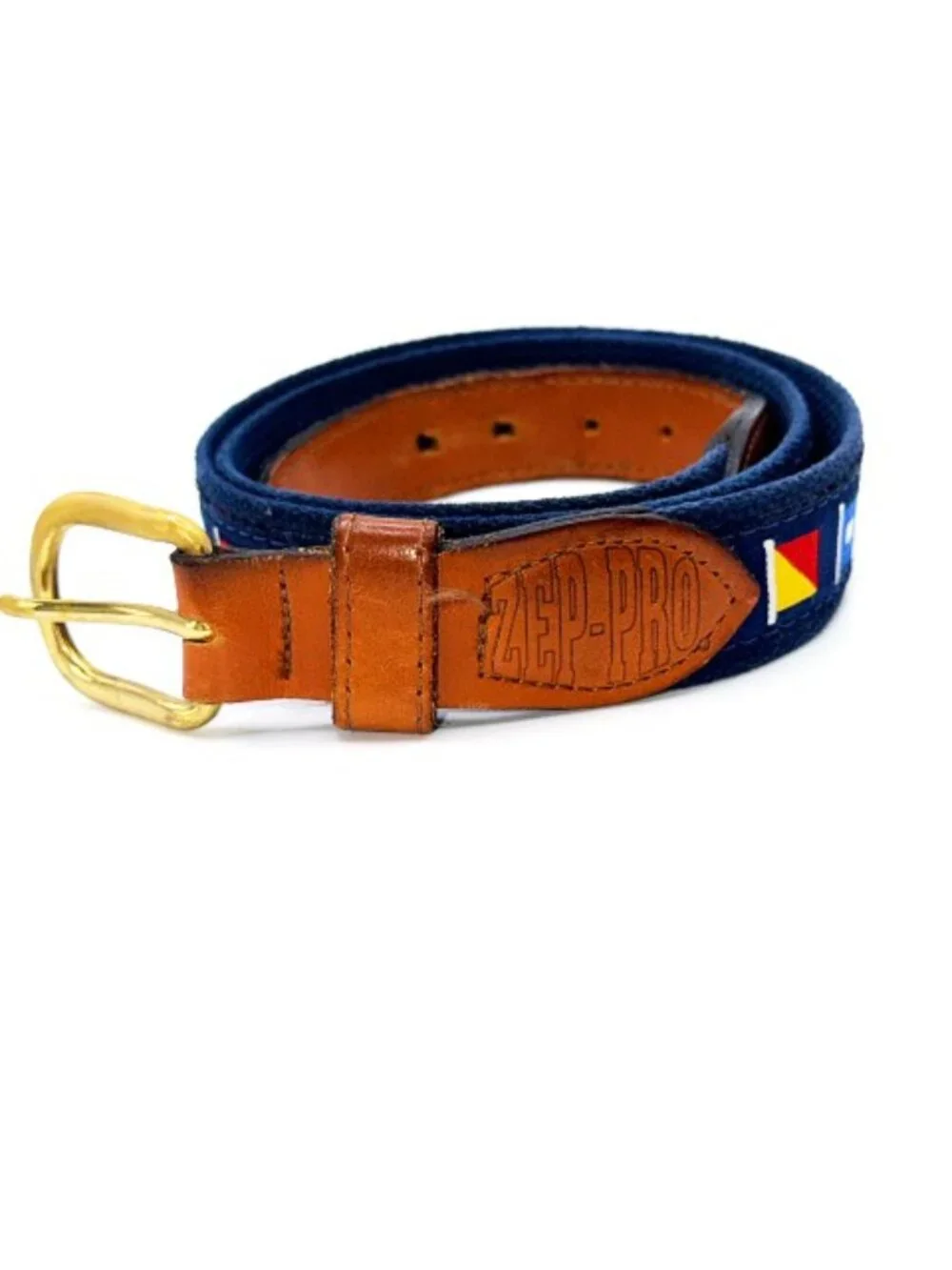 Zep-Pro Navy Nautical Flag Web Belt Preppy Made USA Sz 38